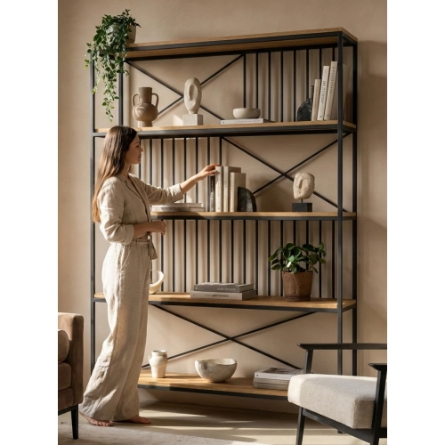 REGAŁ NA KSIĄŻKI METALOWE DREWNO LITE DĄB JESION OLCHA RNK-114